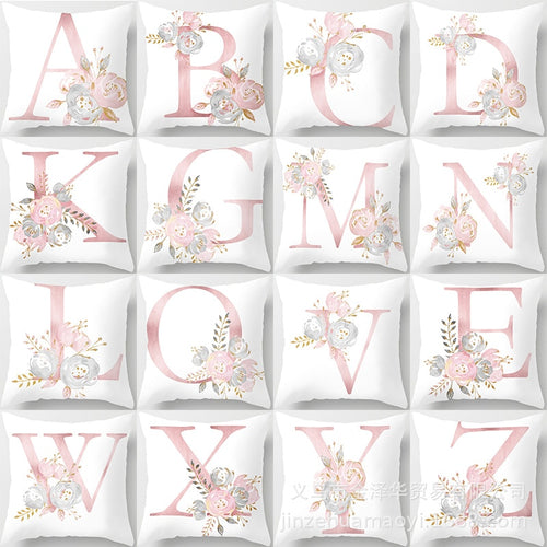 Pink Bronzing 26 Letter Pillow Cover