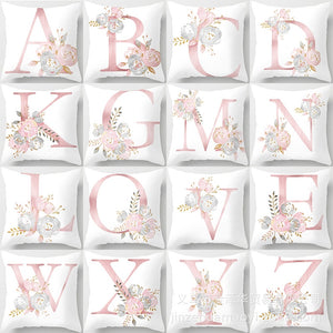 Pink Bronzing 26 Letter Pillow Cover