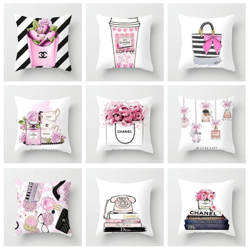 Flowers and Perfume Bottles Pillow Cover