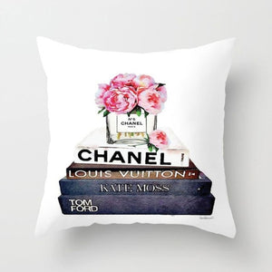 Flowers and Perfume Bottles Pillow Cover
