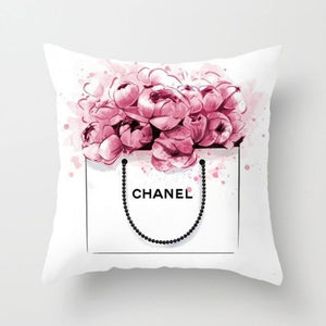 Flowers and Perfume Bottles Pillow Cover