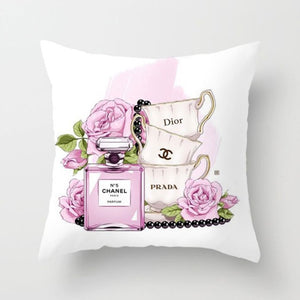 Flowers and Perfume Bottles Pillow Cover