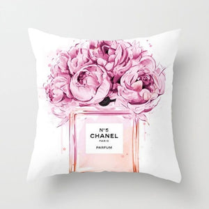 Flowers and Perfume Bottles Pillow Cover