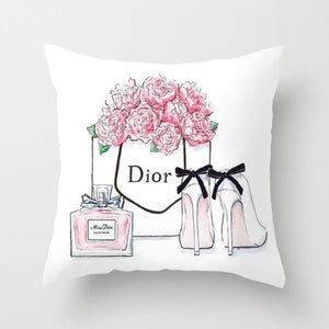 Flowers and Perfume Bottles Pillow Cover