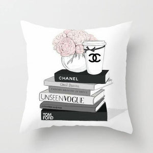 Flowers and Perfume Bottles Pillow Cover