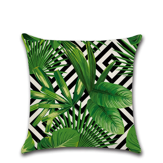 Tropical Plants Cactus Monstera Pillow Cover